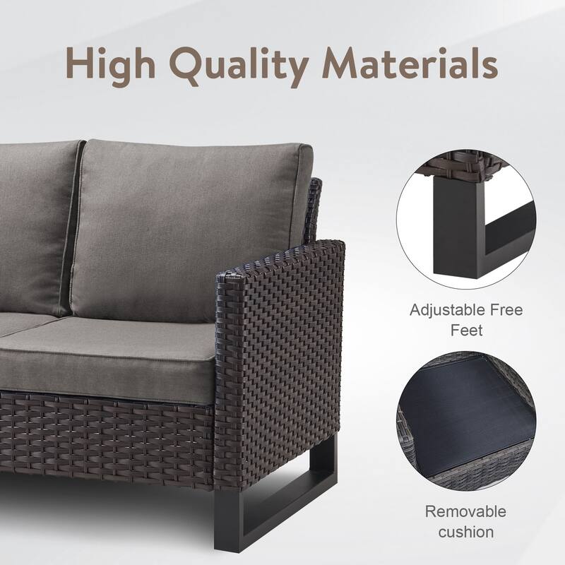 Gymojoy 7 Person All-Weather Wicker Outdoor Conversation Set Seating Group With Fire Pit Table