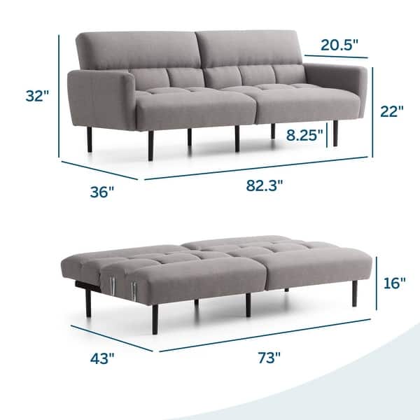 dimension image slide 1 of 7, Lucid Comfort Collection Futon Sofa Bed with Box Tufting