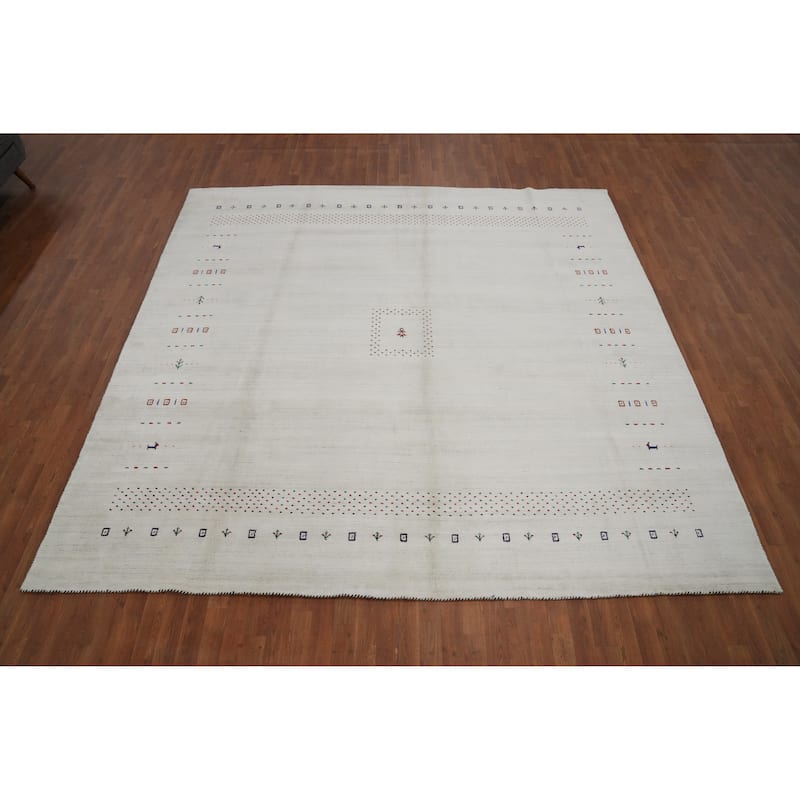 Hand Knotted Oriental 100% Wool Carpet Tribal Animal Pictorial Beige & Ivories Gabbeh Area Rug - 9' 8'' X 10' 0''