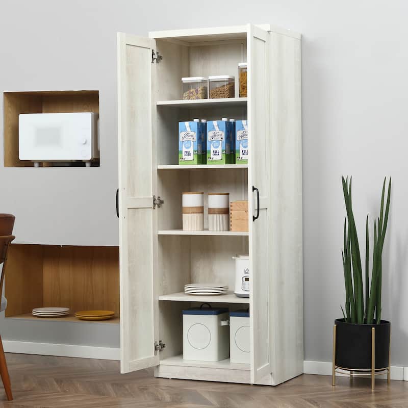 HOMCOM 63" 2-Door Kitchen Pantry, Freestanding Storage Cabinet with 2 Adjustable Shelves for Kitchen or Living Room
