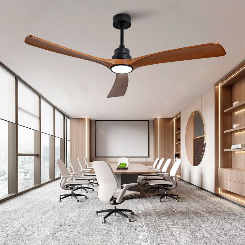 60 Inch Wood Ceiling Fan With 3 Solid Wood Blades Remote Control Reversible DC Motor For Living Room - Black