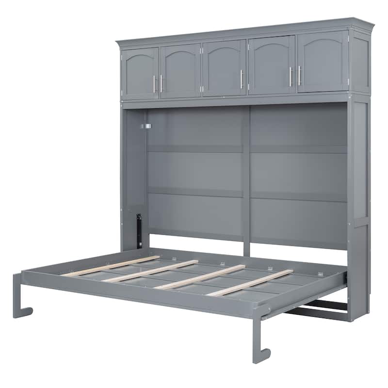 Full Size Murphy Bed Wall Bed with Top Cabinets - Space-Saving Design, White Finish