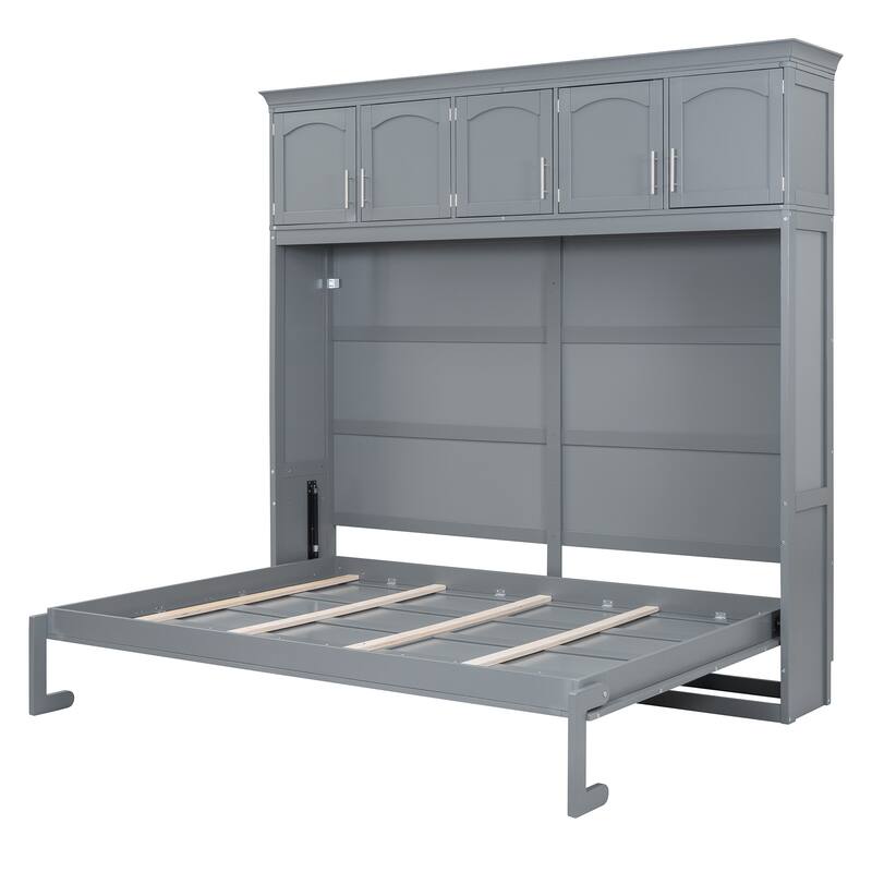 Space-Saving Murphy Bed with Top Cabinets Full Size, Grey