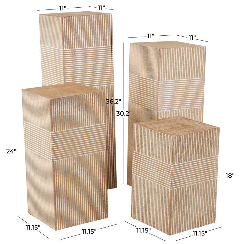 Wood Pillar Style Pedestal Table with Various Sizes - Set of 4 Brown - Roche River Decor