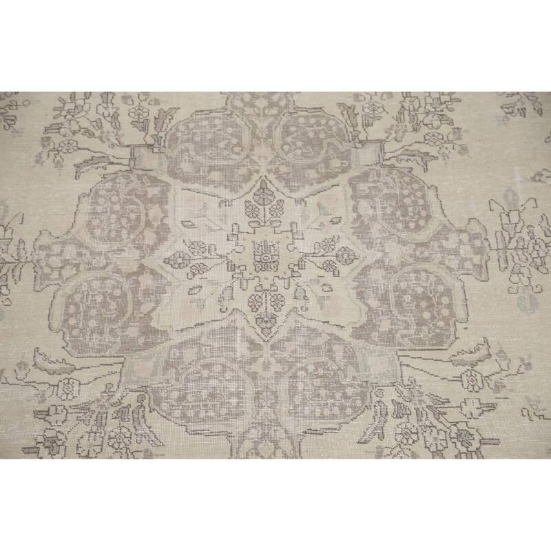Hand Knotted Oriental 100% Wool Carpet Traditional Floral Beige & Ivories Tabriz Area Rug - 12' 6'' X 9' 6''
