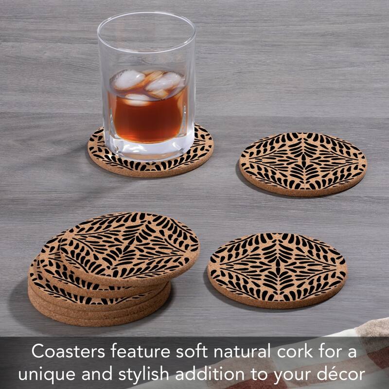 Abstract Floral 4 Pack Absorbent Cork Coaster Made in The USA 4" Round