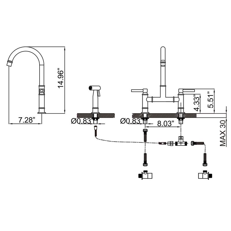 Bridge Double Handles Kitchen Faucet With Side Spray