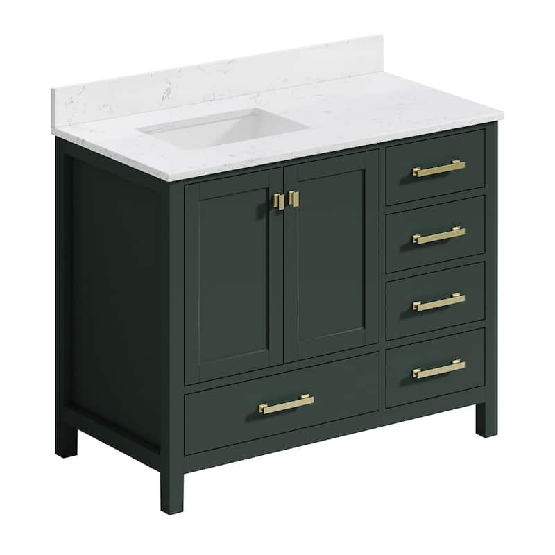 StarrySky 42 inch Undermount Left Sink Bathroom Vanity with Engineered Carrara Marble Top - 42 inch