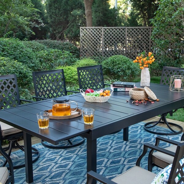 MAISON ARTS Seats up to 6 8 Outdoor Patio Dining Set 6 8 Metal Mesh Swivel Chairs 1 Rectangular Expandable Table On Sale Bed Bath Beyond 32379854