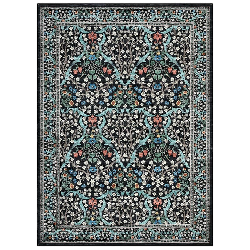 Floral Area Rugs for Living Room Bedroom Indoor Soft Low Pile Non-Slip Rug Farmhouse Rug Home Decor