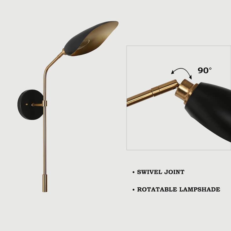 1-Light Modern Mini Black Gold Wall Sconces Metal Bathroom Vanity Lights - 4.7" L x 19.5" W x 22" H