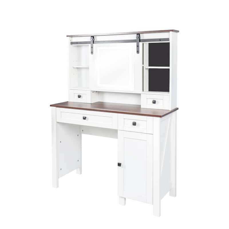 Vanity Desk with Sliding Mirror and Lights, Vanity Table with 4 Drawers and 1 Cabinet, Dressing Table with 3 Lighting Modes