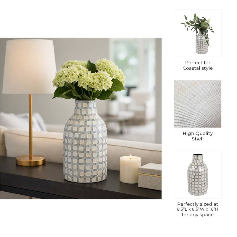 Mosaic Capiz Vase with Checkered Pattern - Tall Flower Vase