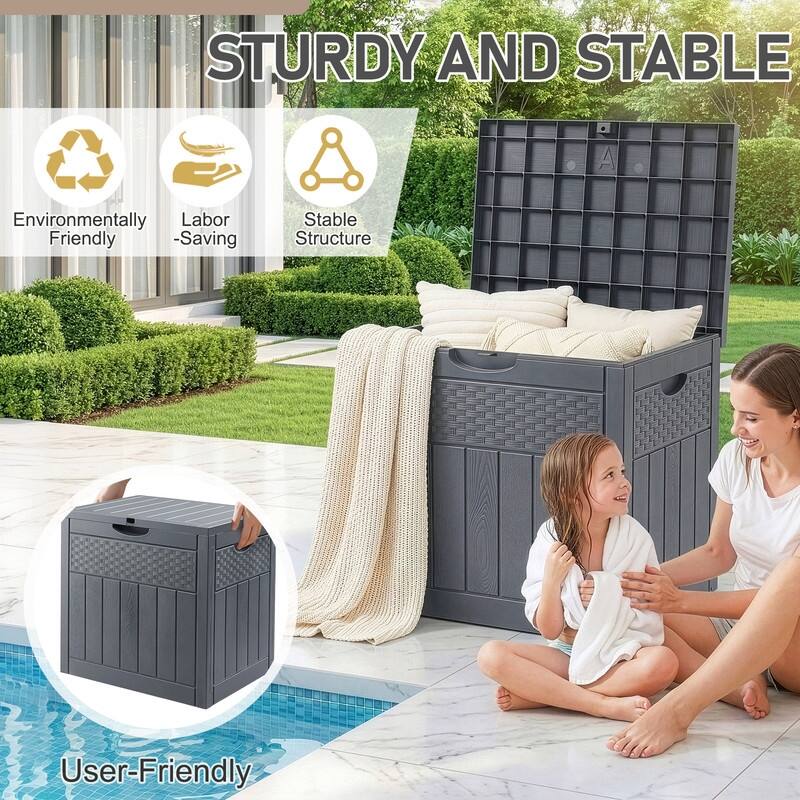 33 Gallons Gray Water Resistant PVC Deck Box - N/A