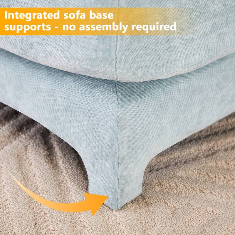 105.9" Chenille 3-Seater Sofa with 2 Ottomans & High-Resilience Sponge Base