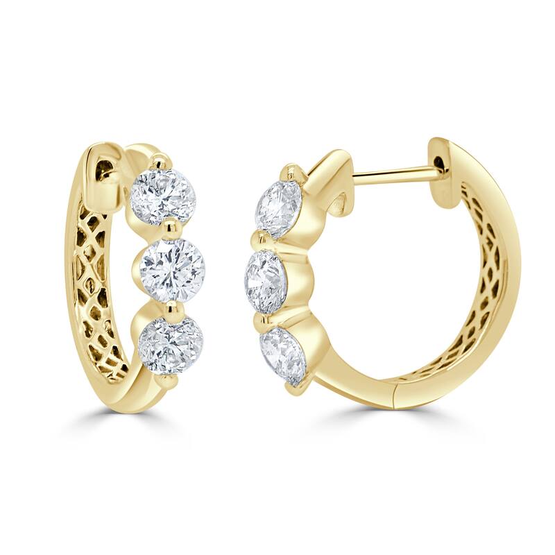 Joelle Collection Diamond Small Hoop Earrings 14K Gold 1.4CT. TDW Diamond Earrings