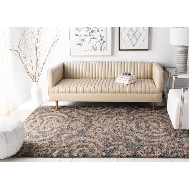 SAFAVIEH Florida Shag Honey Ornate Damask 1.2-inch Thick Rug