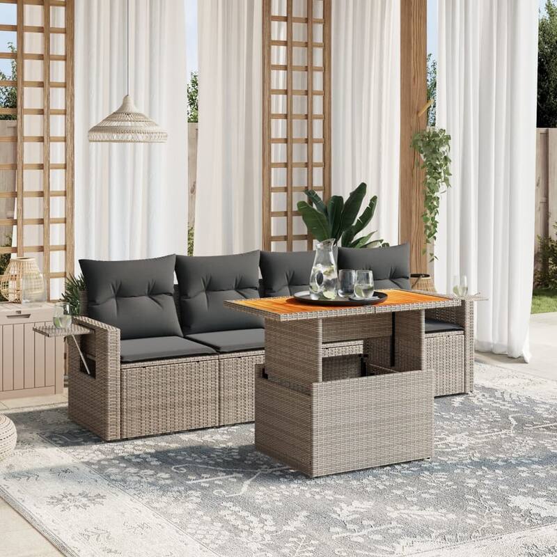 vidaXL Patio Sofa Set with Cushions Sectional Sofas Outdoor 5 Piece Poly Rattan - 21.7 x 39.4 x 28.7