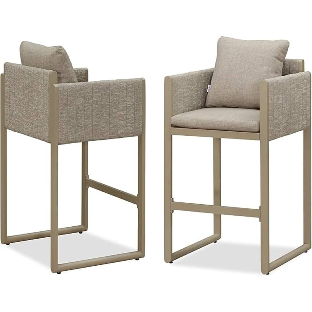 PURPLE LEAF Bar Stool Set of 2 Outdoor Rattan Bar Chair with Back Metal Bar Height Stool Wicker Barstool Dark Grey