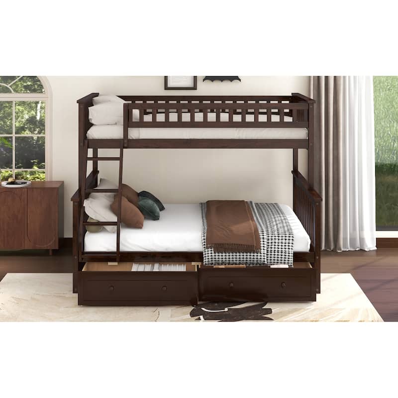 Twin Over Full Bunk Bed With Drawers, Convertible Beds