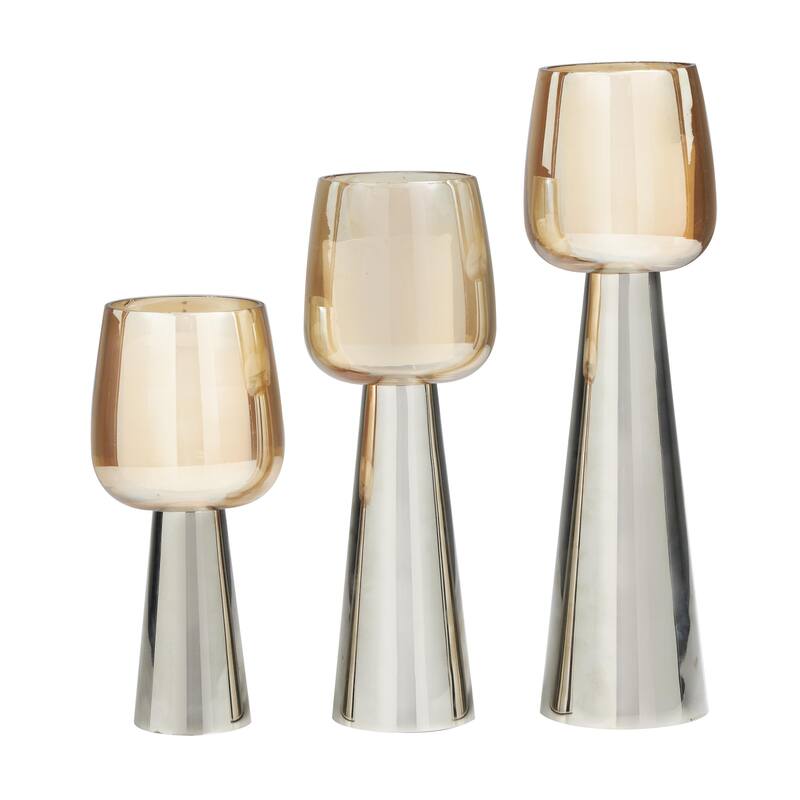 Stainless Steel Metal Candle Holder with Gold Cup Candle Holders - Set of 3 Silver or Gold - Roche River Decor - Silver