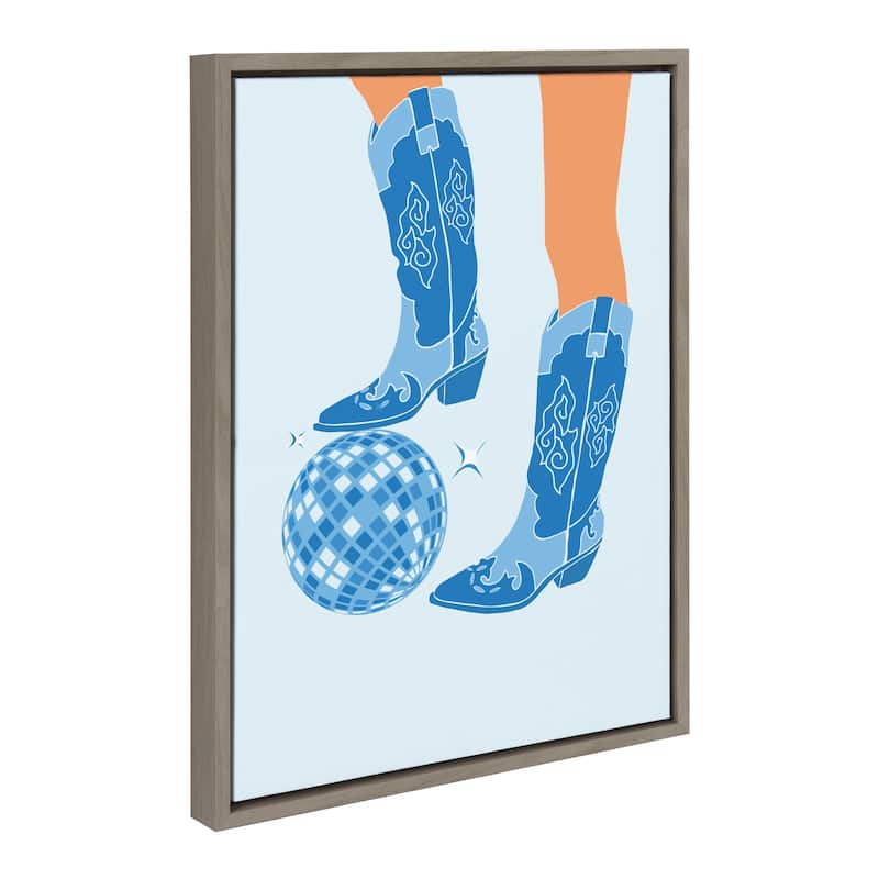 Kate and Laurel Sylvie Disco Cowgirl Blue Framed Canvas by Honey Island Studio - 18x24 - Grey