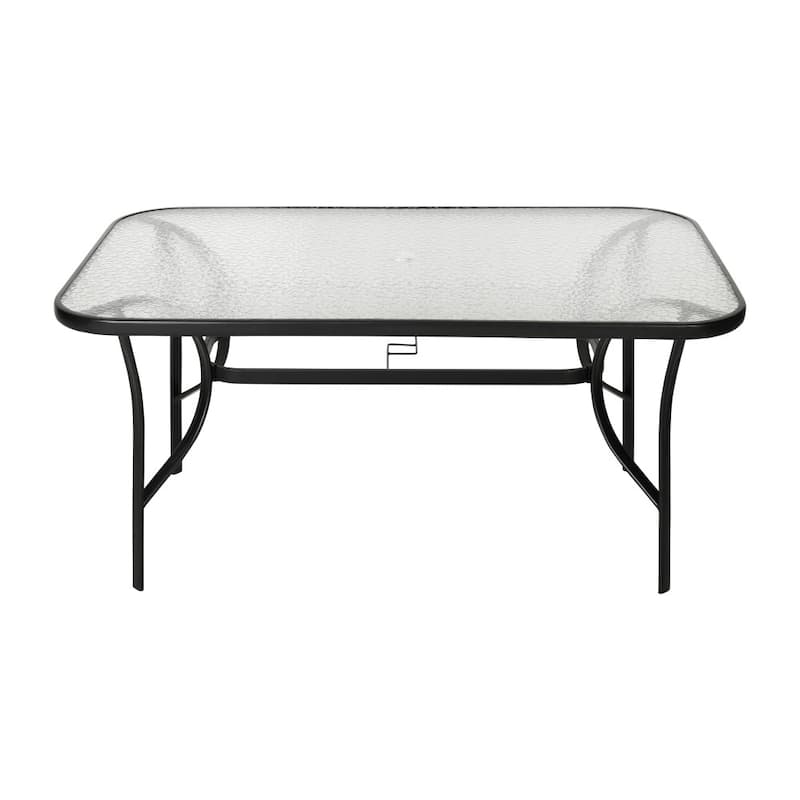 Commercial Tempered Glass and Steel Patio Table with Umbrella Hole