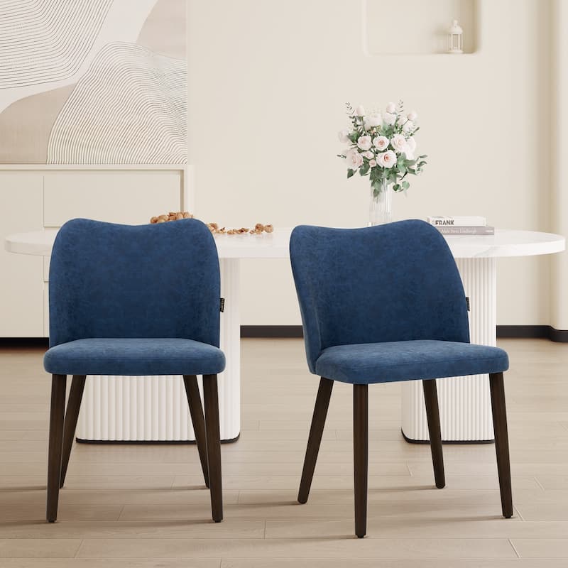 Set of 2 Wooden Dining Chairs, Beige Upholstered Fabric for Kitchen & Dining Room