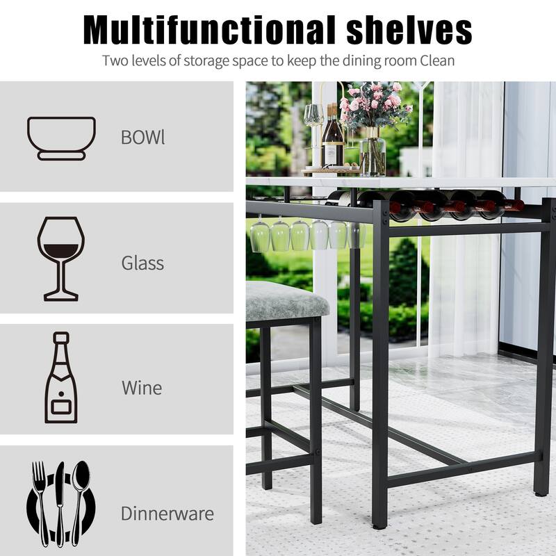 Bar Dining Table Set with 2 Upholstered Chairs,Kitchen Table Set,