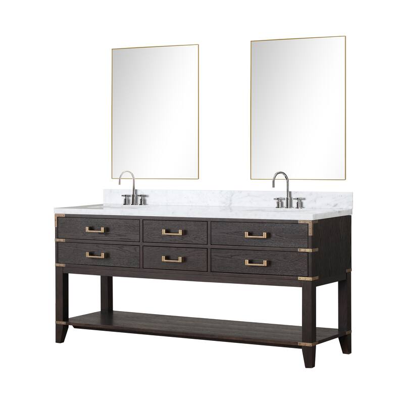 Lexora Norwalk Bath Vanity, Carrara Marble Top, Faucet Set, and Mirror