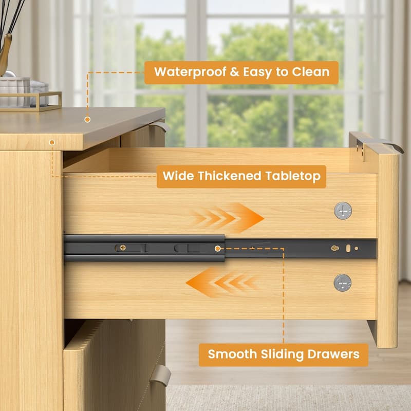 Meyreso Modern Boho Wave Wood Dresser, Wide Storage Cabinet