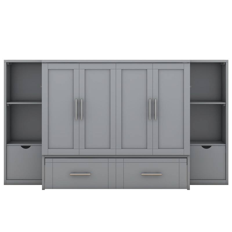 Murphy Bed with Shelves, Drawers and USB Ports,Gray