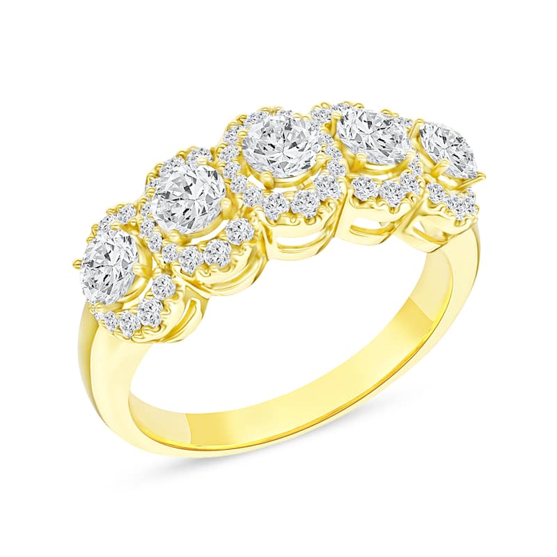 IGI Certified 1ct TDW Diamond Halo Ring in 14K Yellow Gold for Women