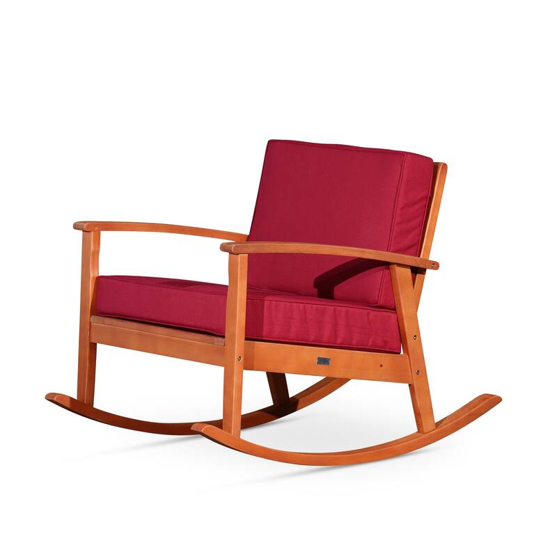 DTY Outdoor Living Longs Peak Eucalyptus Rocking Chair with Cushions - Natural Oil/Burgundy