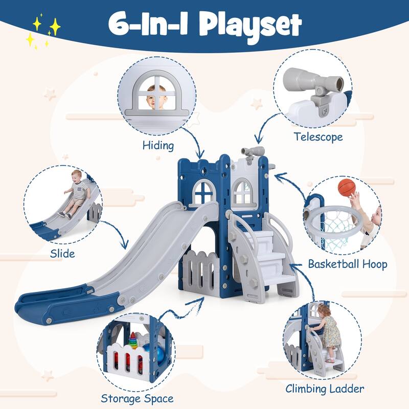 Costway 6 in 1 L-shaped Toddle Slide for Toddlers Age 1-3 Baby Slide