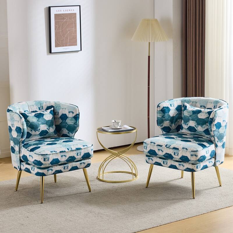 Mid Century Modern Upholstered Reading Chair with Lumbar Pillow, Gold Metal Legs, Small Space Friendly for Living Room Bedroom