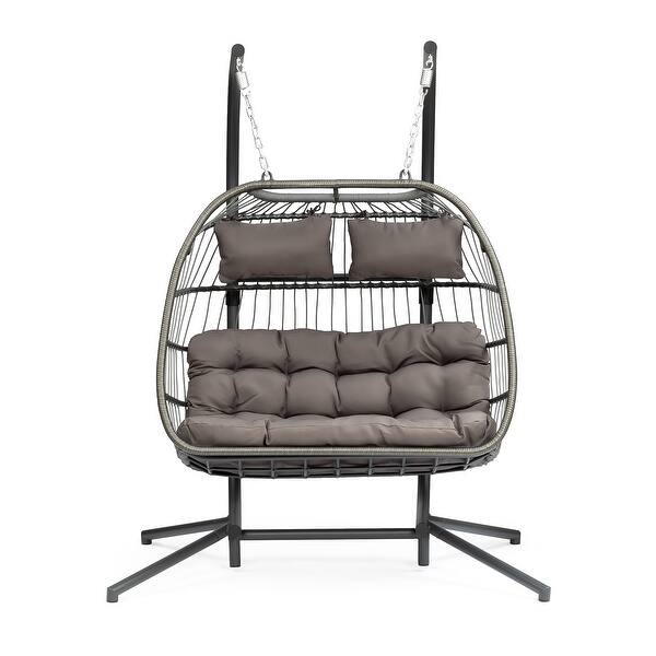 Outdoor Wicker Hanging Egg Chair With Stand Swing Lounge Chair W Cushion For 2 Person X Large 63 W X 78 L X 43 3 D Overstock 31946111