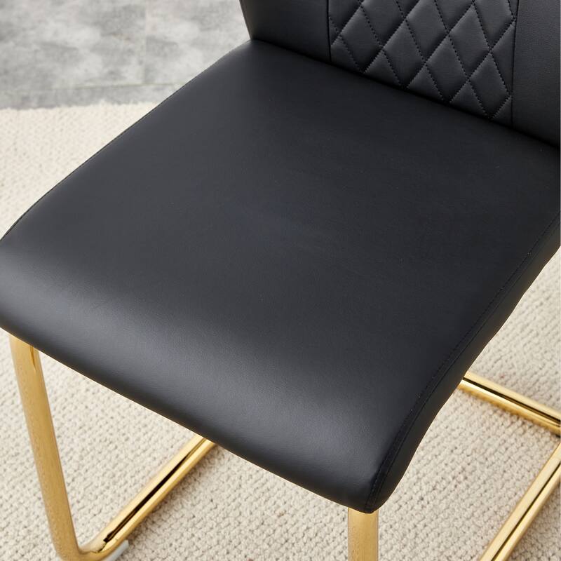 Modern Style Dining Set with Round Transparent Tempered Glass Table and PU High Back Dining Chairs