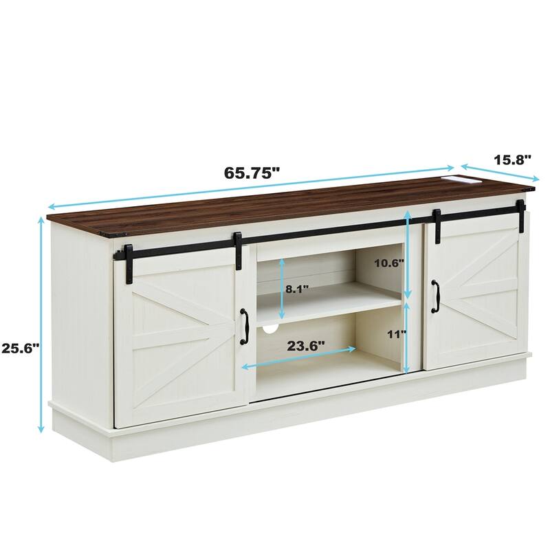 Farmhouse TV Stand with Outlets,Modern Entertainment Center Design