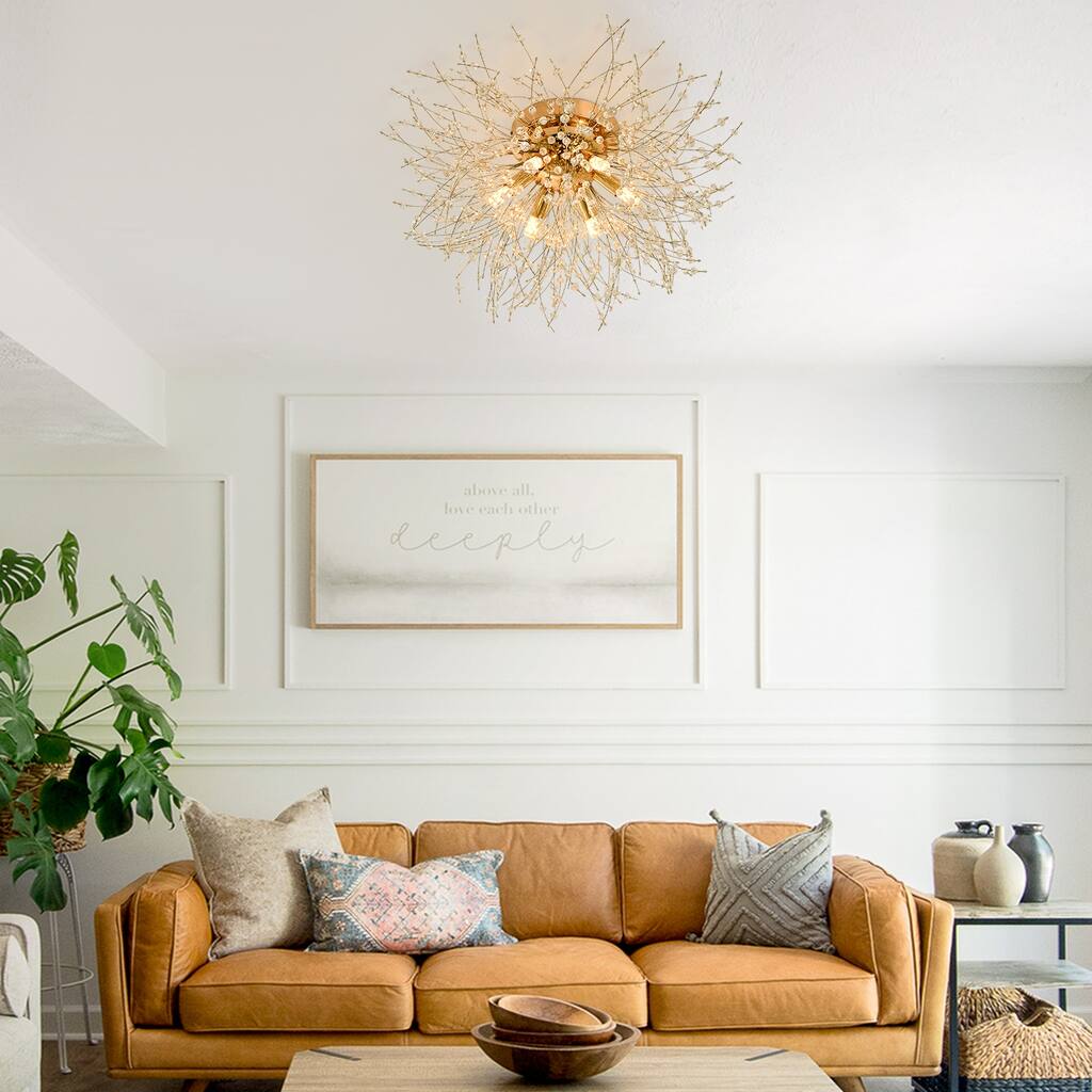 Modern Firework Crystal Flush Mount Ceiling Light,Golden