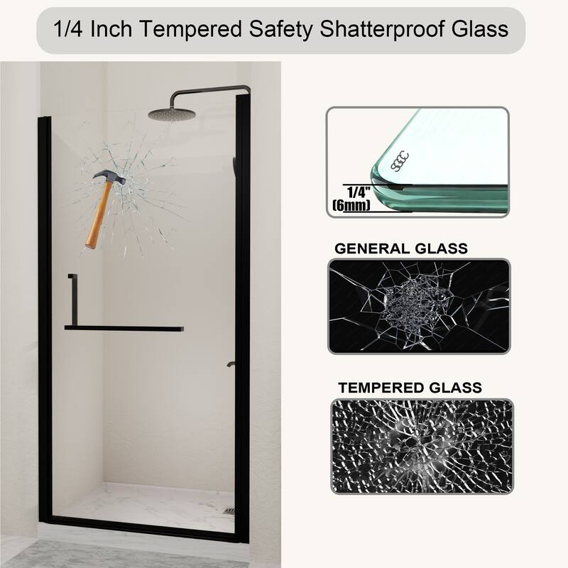 GDFStudio - Langford Semi-Frameless Pivot Shower Door with Tempered Glass Adjustable Width