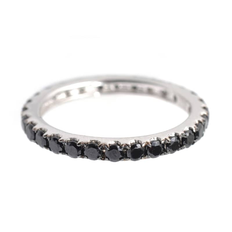 925 Sterling Silver Black Spinel and White Natural Zircon Gemstone Eternity Band Ring
