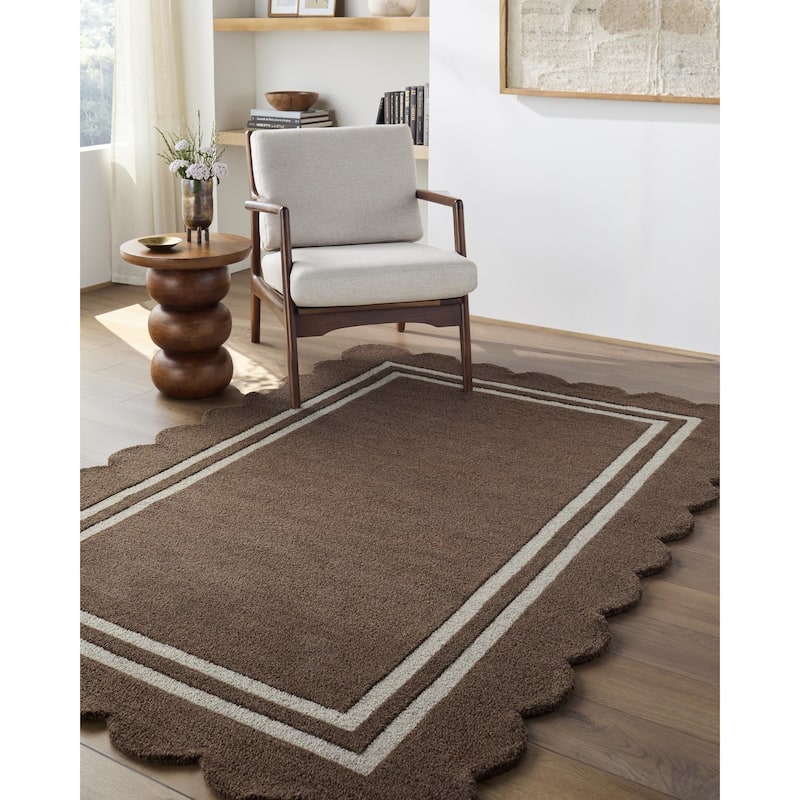 Livabliss Scalloped Modern & Contemporary Area Rug - Dark Brown - 2'6" x 8'