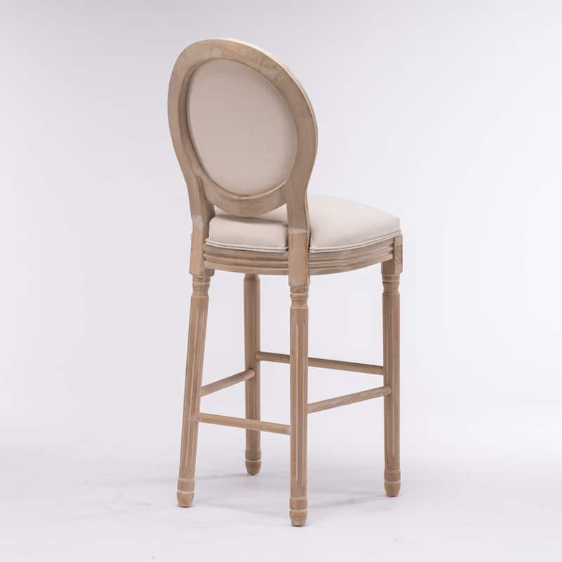 French Country Wooden Barstools With Upholstered Seating , Beige and Natural ，Set of 2
