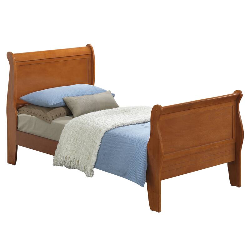 Wooden Sleigh Twin Platform Bed - 87" - Light Brown