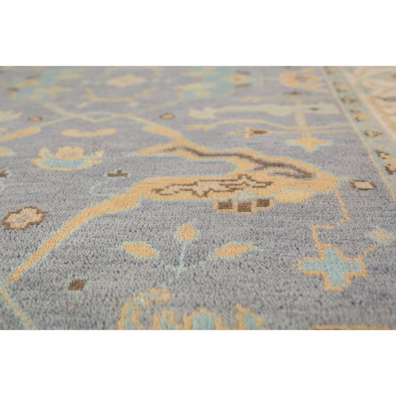 Light Blue Oushak Oriental Rug Handmade Wool Carpet - 4'2"x 5'11"