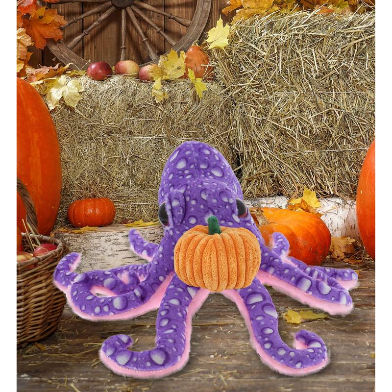 DolliBu Wild Collection Purple Octopus Stuffed Animal w/ Pumpkin Decor - 12 inches