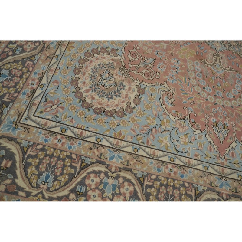 Hand Knotted Oriental 100% Wool Carpet Traditional Floral Pink Tabriz Area Rug - 12' 8'' X 9' 7''
