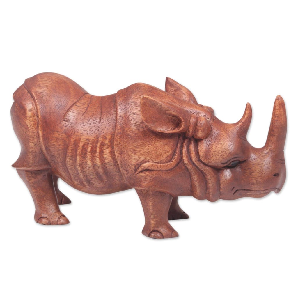 Handmade Java Rhino Wood sculpture (Indonesia) - 34 x 23 x 18