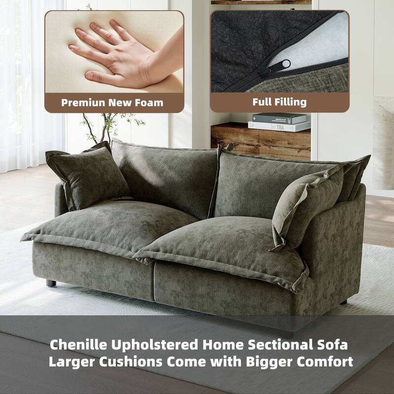 80"W Upholstered Chenille Comfy Cloud Couch Modular Sectional Sofa